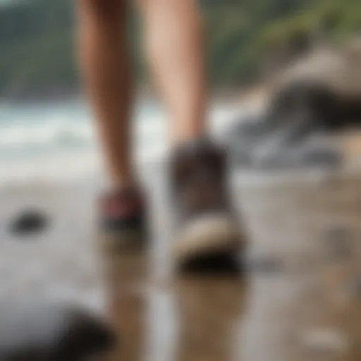 Roxy Shoreline shoes showcased on a rocky beach