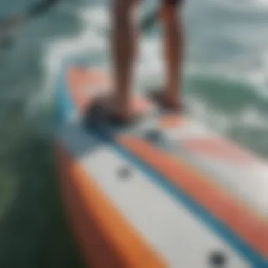 Close-up of paddle board materials showcasing durability and design