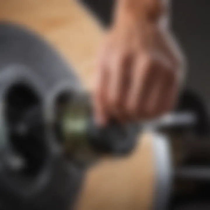 Close-up of a longboard wheel with visible durometer markings