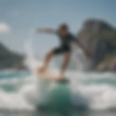 Skimboarder performing an aerial maneuver on the waves