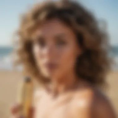 Close-up of Sun Bum Curls and Waves Styling Cream on a sandy beach