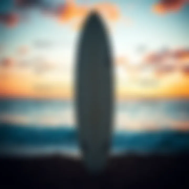 Dimensions and Features of Surfboards for Performance Side view of a surfboard displaying dimensions and design features for performance.