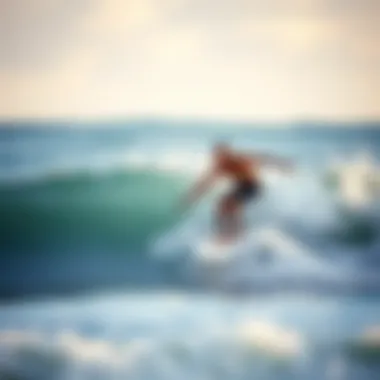 Intermediate Surfer in Action Intermediate surfer demonstrating balance and technique on a wave with a suitable surfboard.