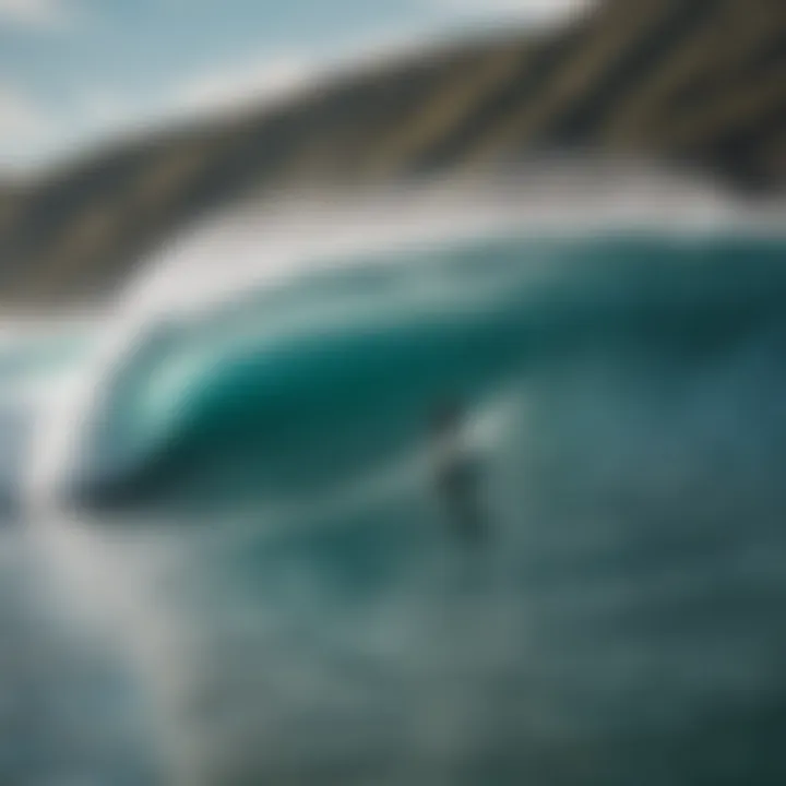 A scenic view of surfers catching waves, emphasizing the importance of wave reports.