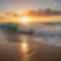 A vibrant sunset over a Costa Rican surf beach, highlighting the waves and golden skies.