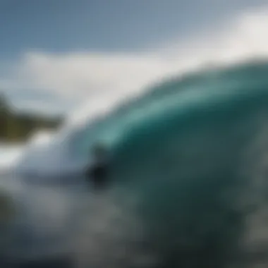 A picturesque view of a popular surf spot in Costa Rica, showcasing surfers riding the waves.