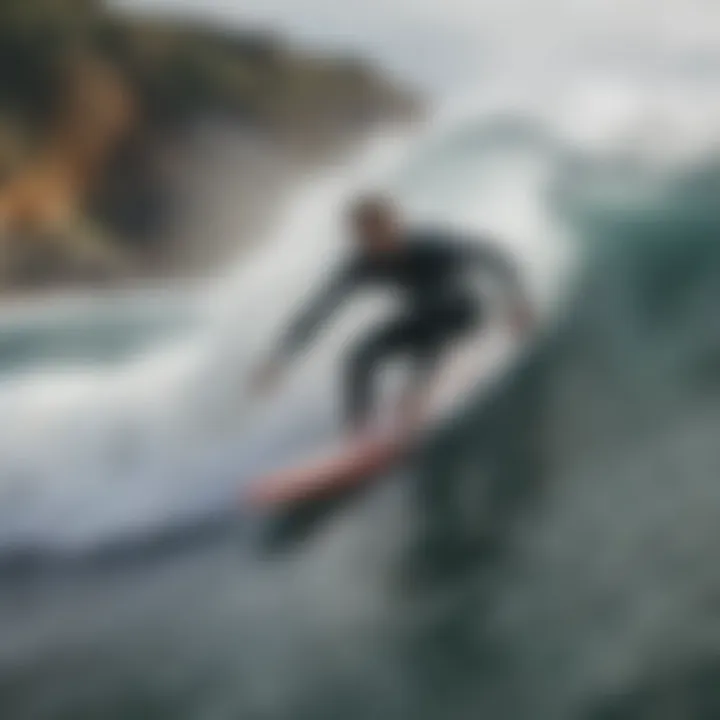 Surfer navigating through challenging water conditions