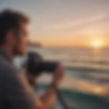 Photographer capturing the beauty of a sunset by the sea