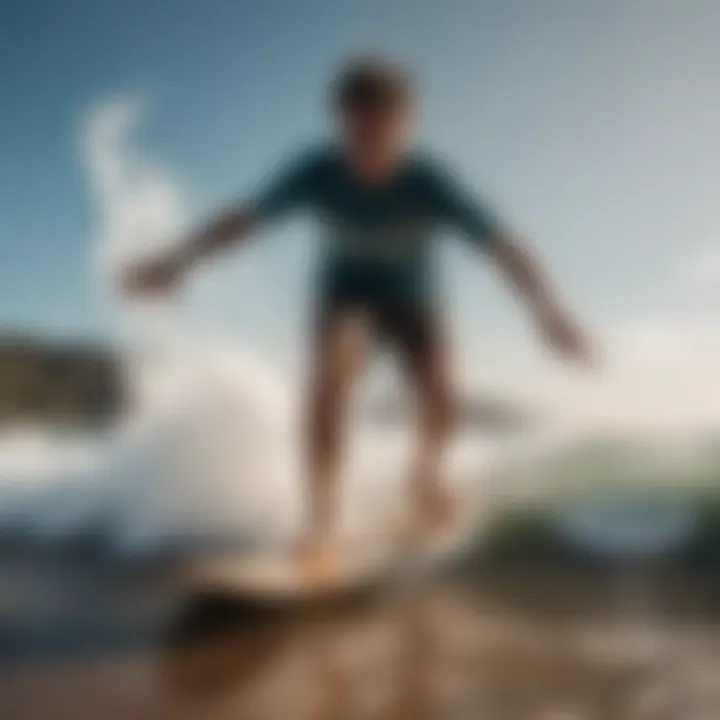 An artistic representation of finger skimboarding techniques captured in motion against ocean waves.