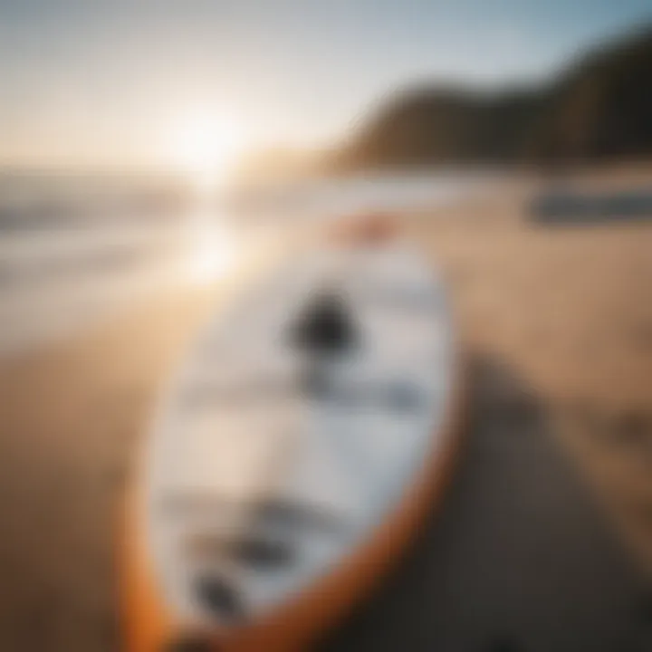 Close-up of paddle surfing equipment on the beach