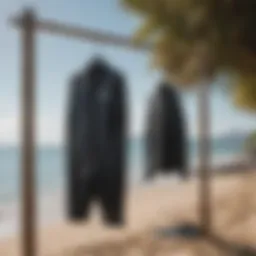 A pristine wetsuit hanging to dry