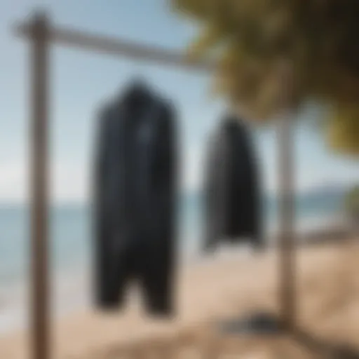 A pristine wetsuit hanging to dry