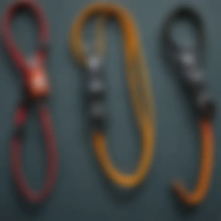 A comparison of different key leash designs on display.