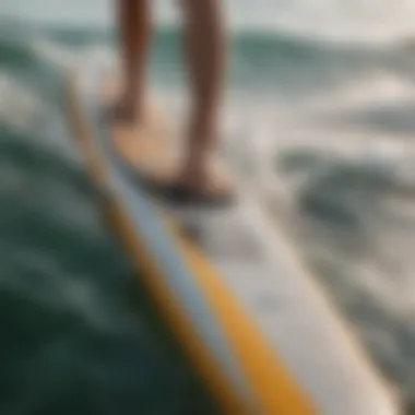 Close-up view of the Thunder Wave paddle board's unique design features and material texture