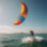 A vibrant training kite soaring in the sky