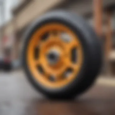 Variety of wheel sizes and materials used in cruiser boards displayed together.