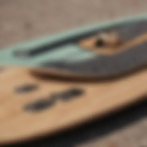 Close-up view of longboard riser pads showcasing different designs and materials