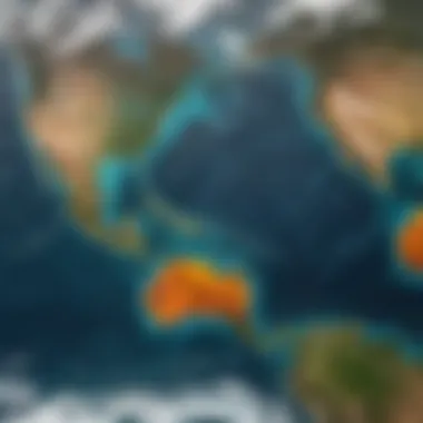 Satellite imagery showcasing ocean surface temperature patterns