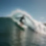 A surfer navigating challenging waves