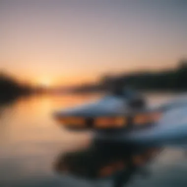 Electric jet board in action on a serene lake during sunset