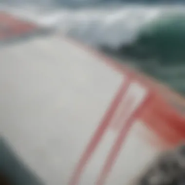 Close-up of a surfboard with starboard markings highlighted