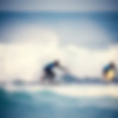 Group of Surfers Sharing a Wave Respectfully Group of surfers sharing a wave respectfully