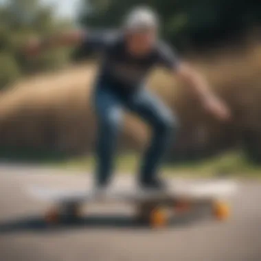 Rider demonstrating the YOW surfskate adapter in action on a surfskate board.