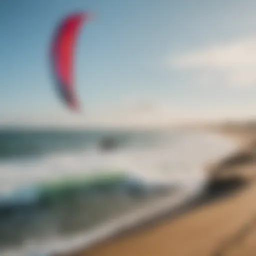 A vibrant kitesurfing scene showcasing various used kites and boards